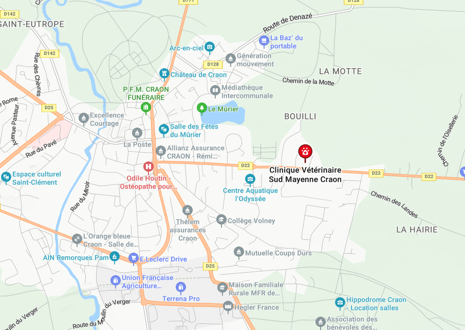 Carte de localisation des cliniques vétérinaires Sud Mayenne